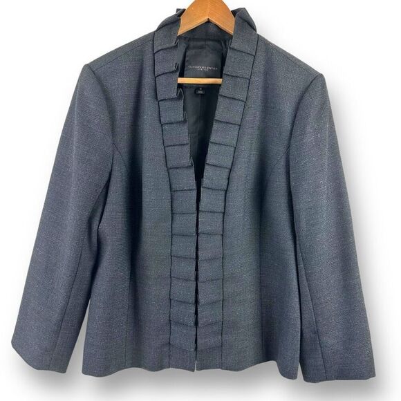 Classiques Entier XL Ruffle Hem Blazer Jacket Gray Tweed Office Professional - Picture 1 of 8
